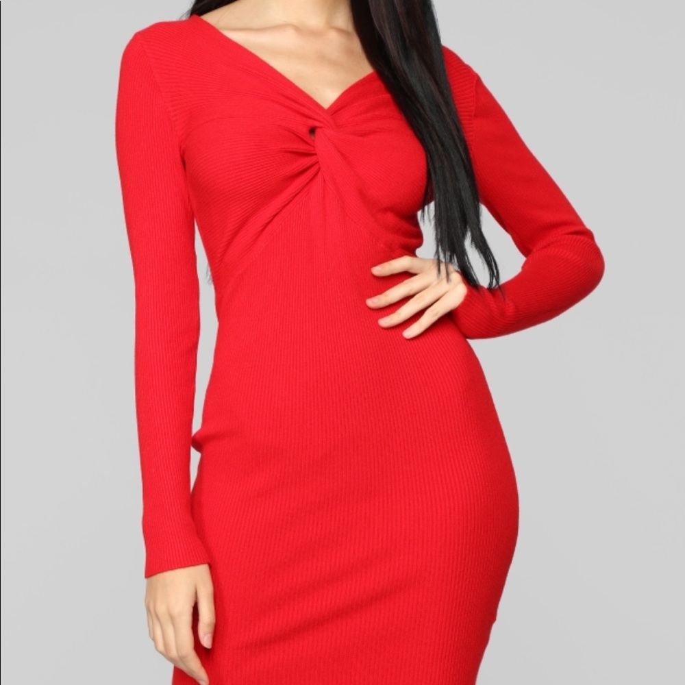 Red knitted sweater dress